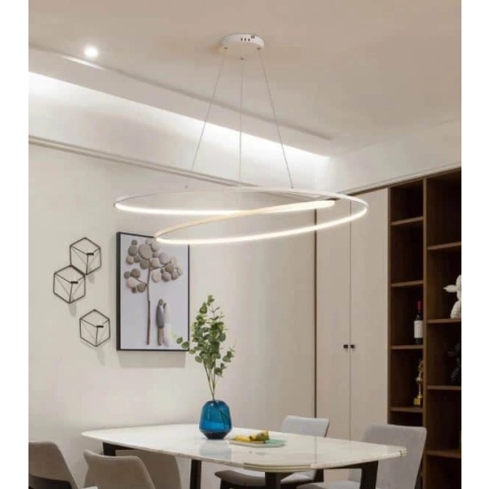 Lampa wisząca DOUBLE RING 60W biała + Pilot - zdjęcie produktu